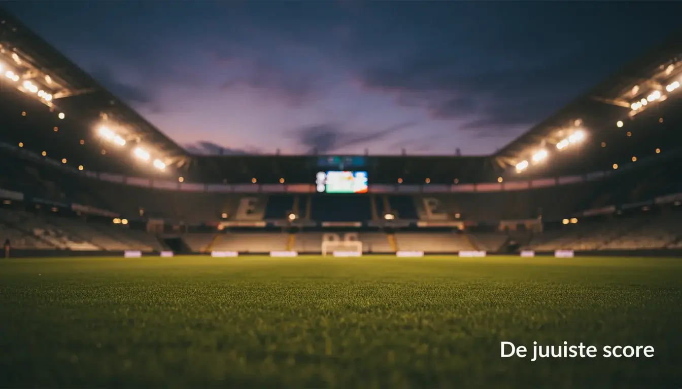 Scorebord in stadion met voetbalwedstrijd op de achtergrond