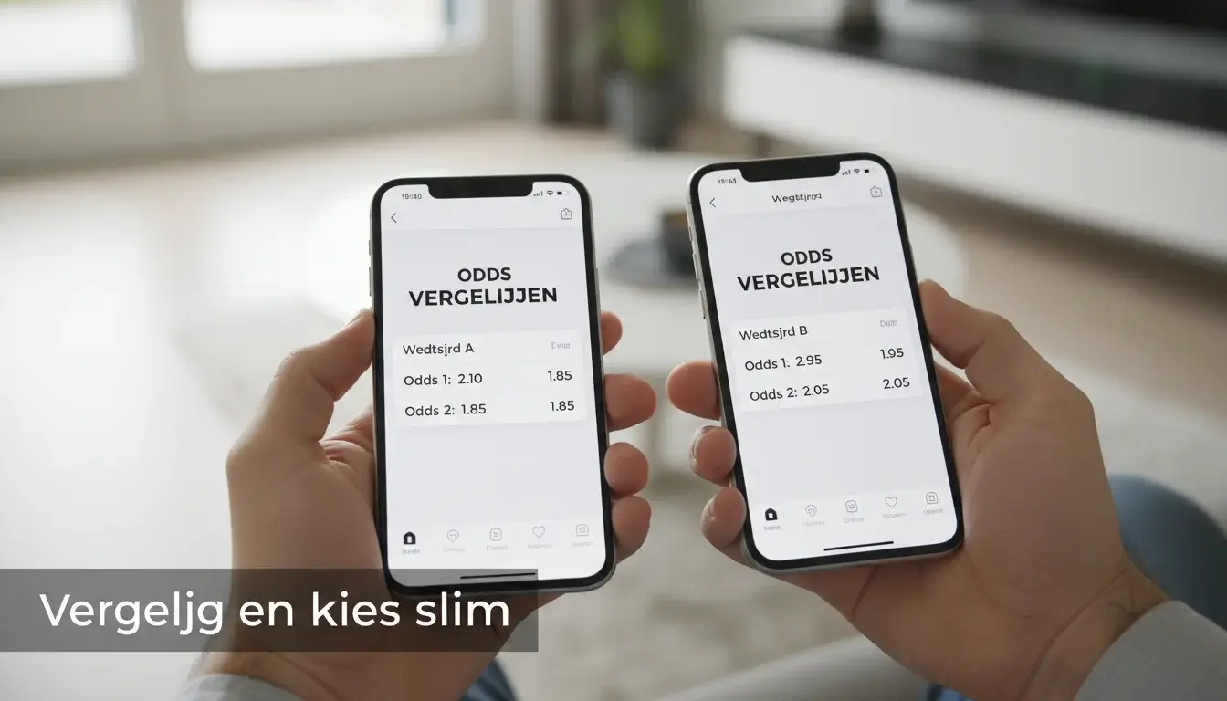 Twee handen die smartphones vasthouden met verschillende odds op scherm