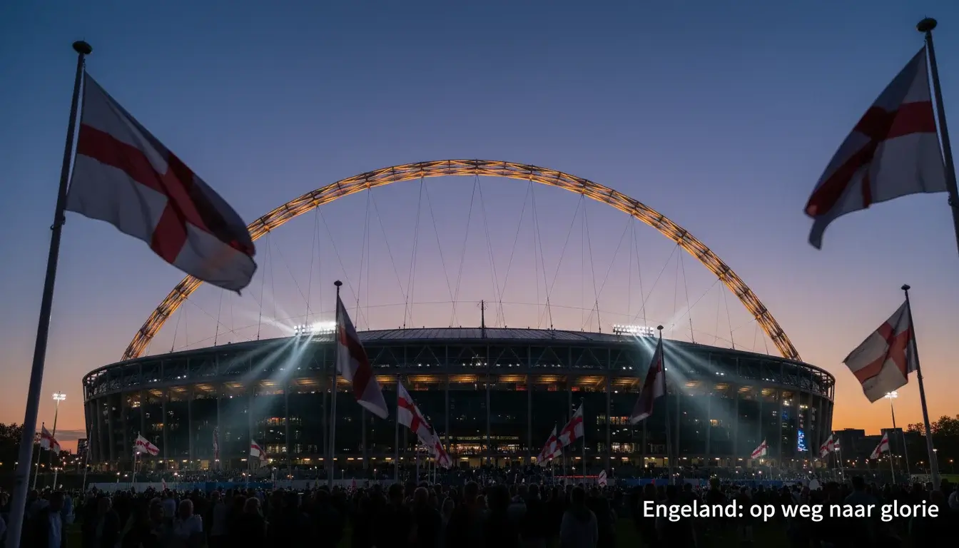 Wembley stadion met Engelse supporters en vlaggen