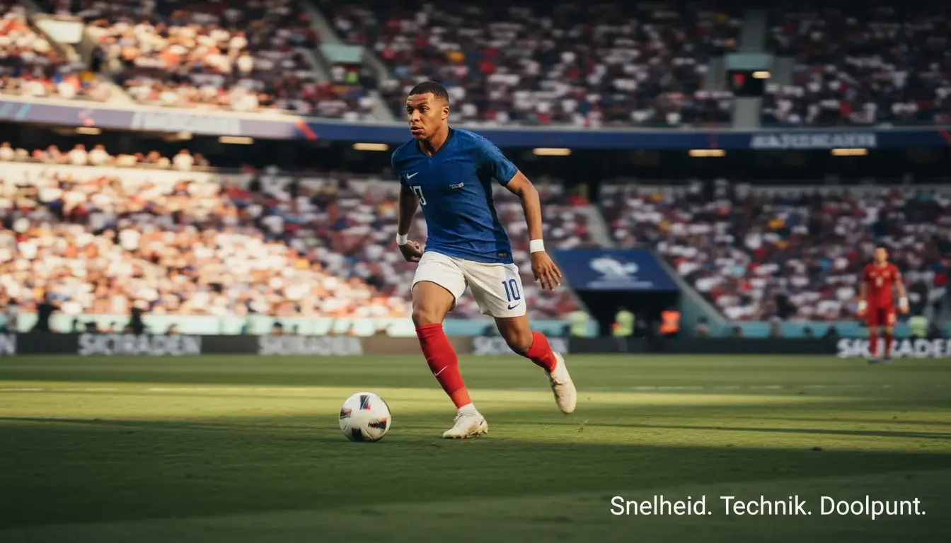 Voetballer in sprint met de bal aan de voet