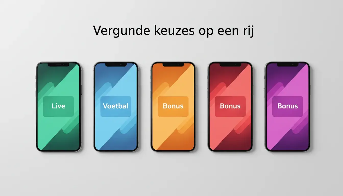 Rij smartphones met verschillende sportsbook apps naast elkaar