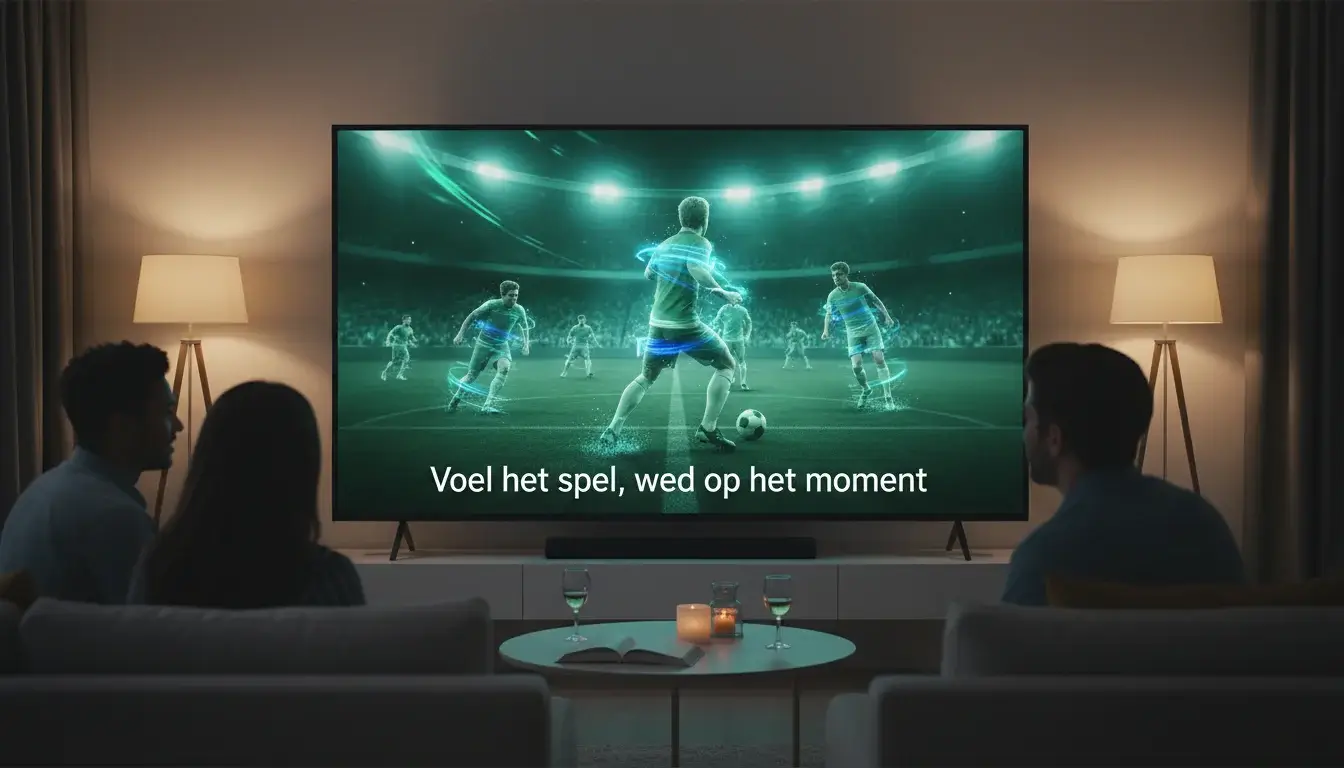 Voetbalwedstrijd op scherm met live odds overlay