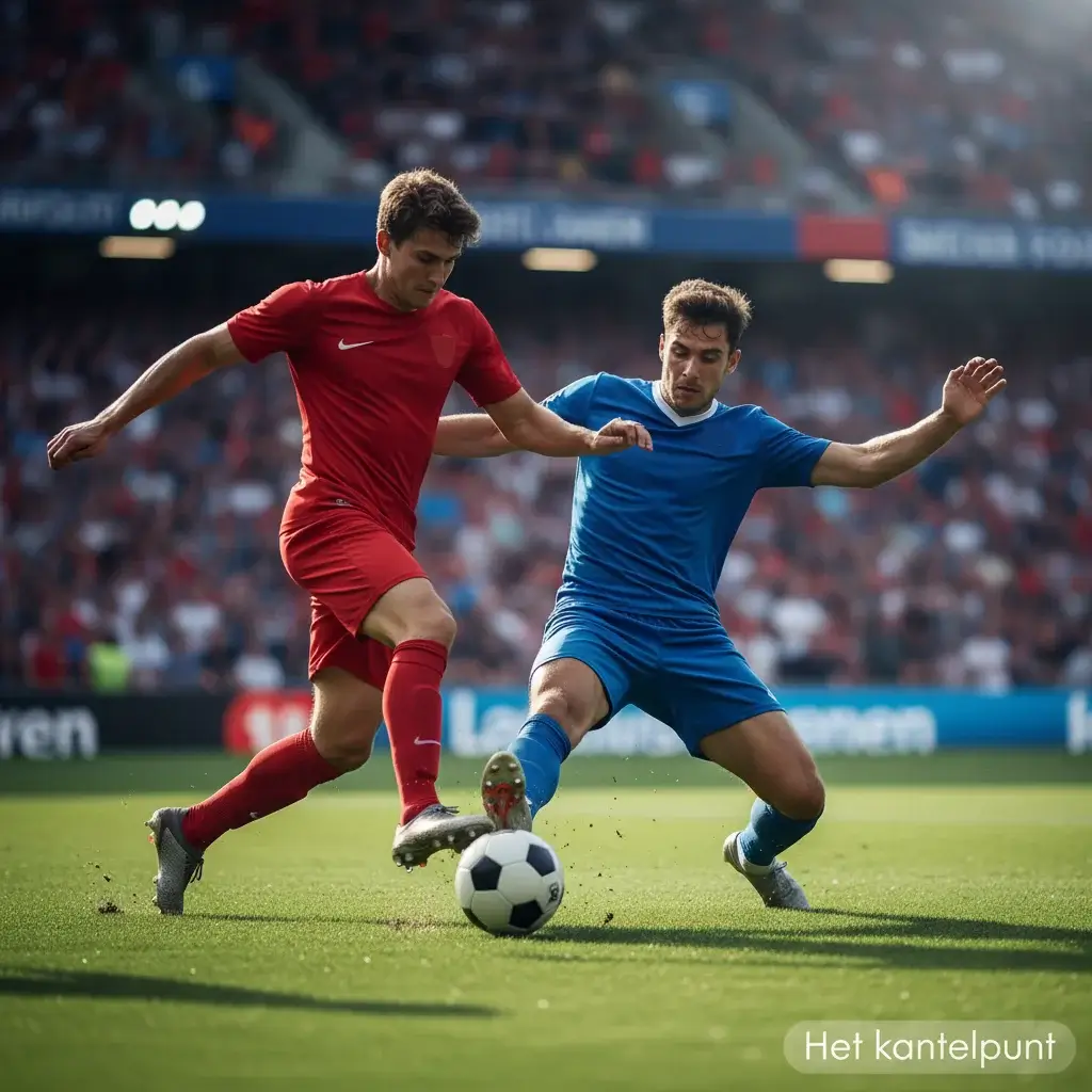 Voetballers in actie tijdens intensief spelmoment