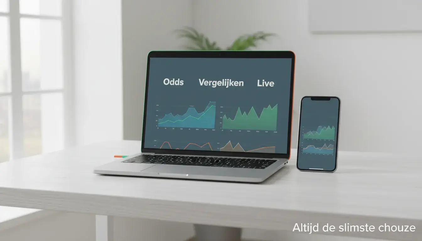Laptop met odds vergelijkingswebsite en smartphone ernaast