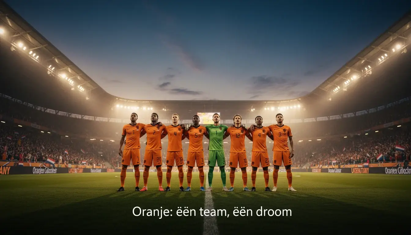Nederlands elftal in oranje shirts voor aanvang wedstrijd