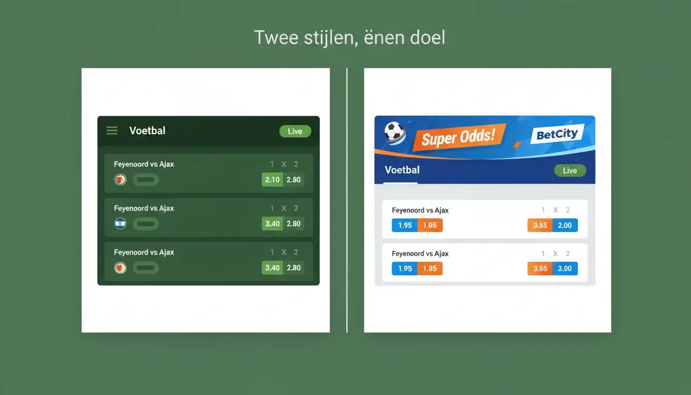 Gesplitst scherm met twee verschillende sportsbook interfaces