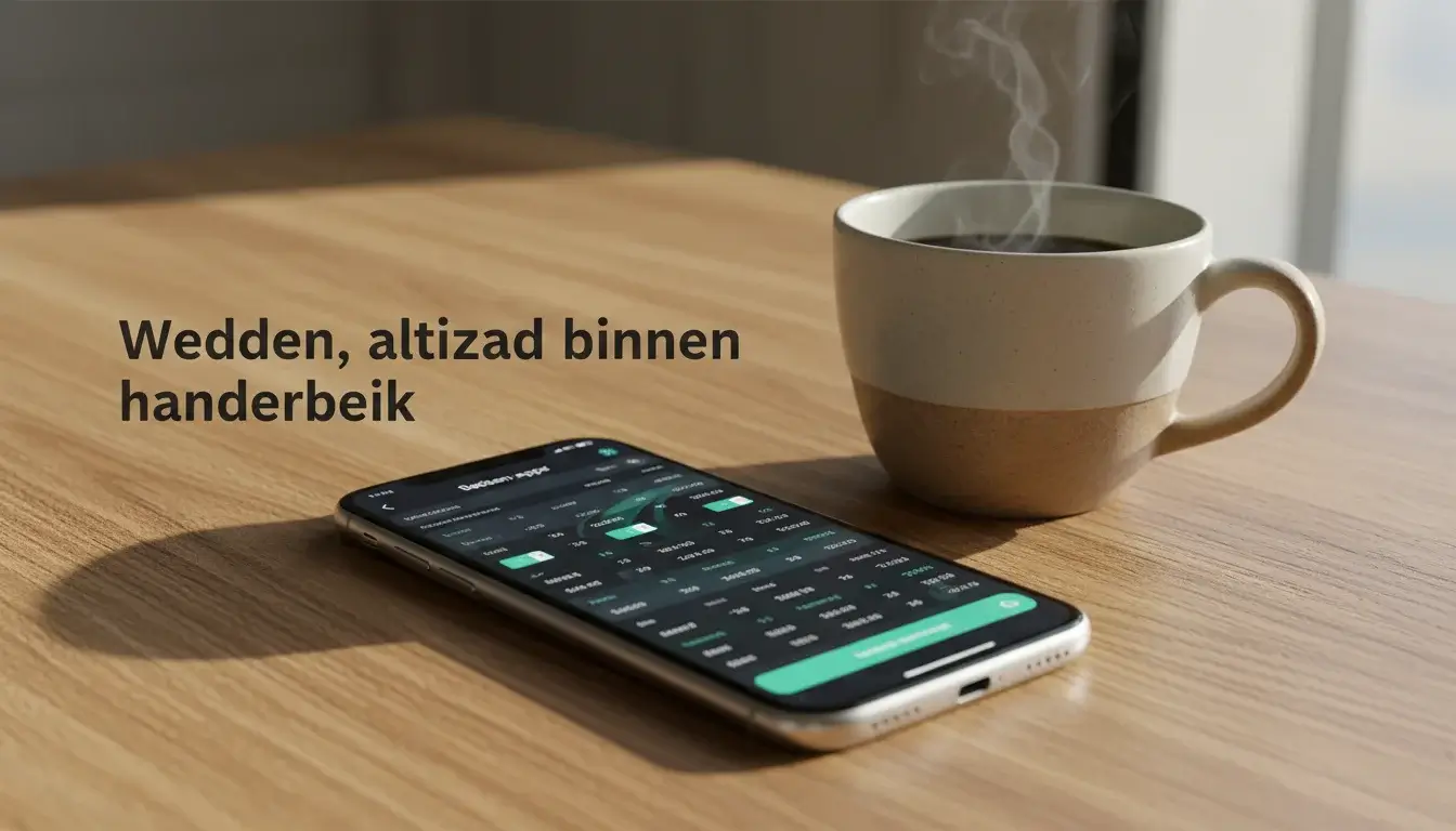 Smartphone met betting app op tafel naast koffiekopje