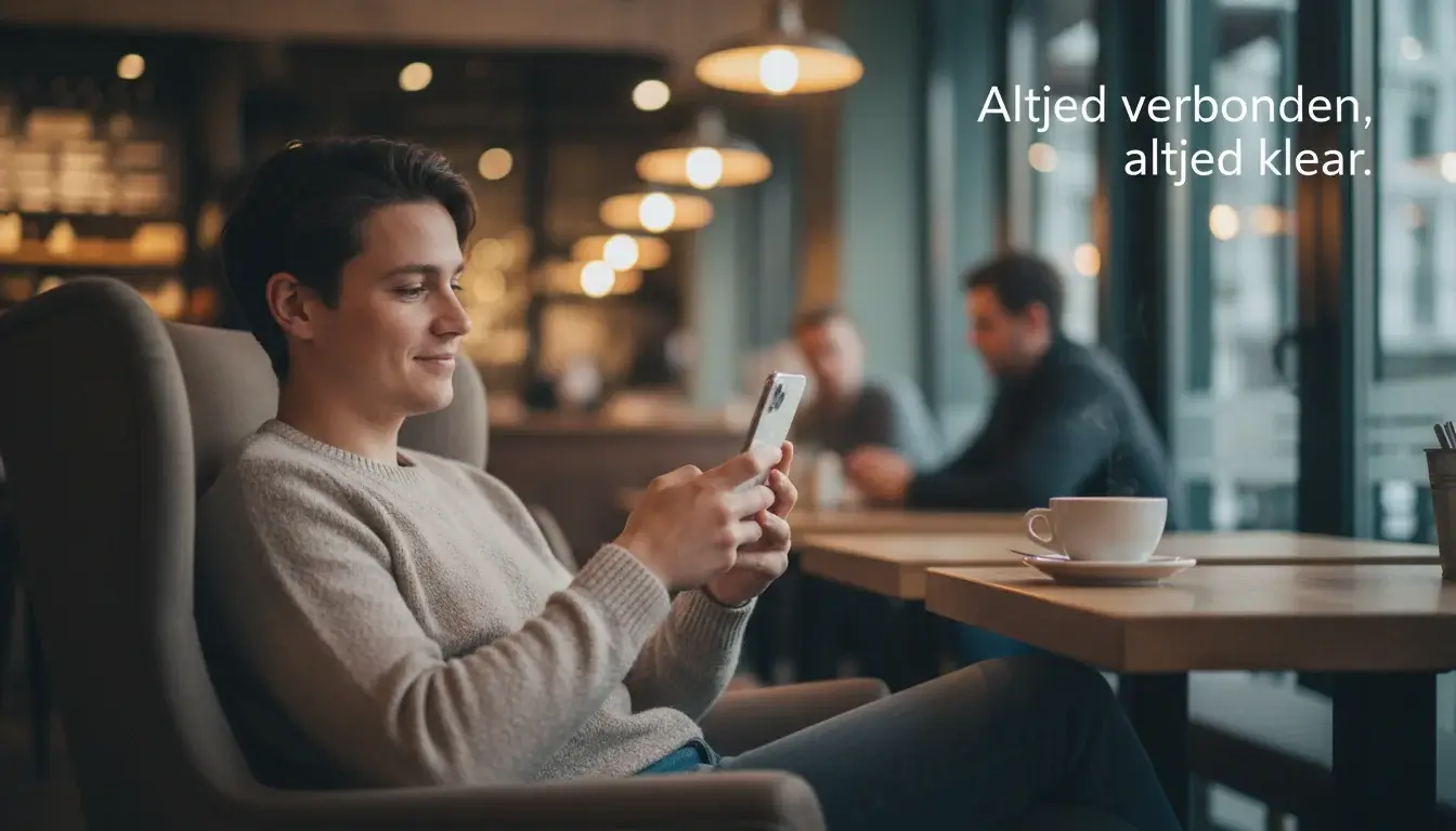 Persoon die smartphone gebruikt in een café setting